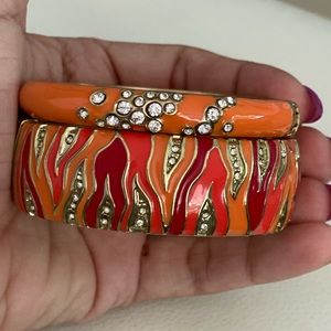 SEQUIN ENAMEL BRACELET IN ORANGE WITH RHINESTONES